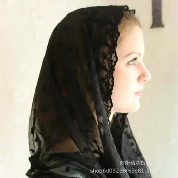 Muslimanski Katoliške Ženske Čipke Cappa Sub-Tančico Šal ivory Black Katoliške Tančico