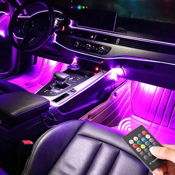 LEEPEE RGB LED Trak Svetlobe Avto Vzdušje Okolja Lučka Prilagodljiv EL Žice Daljinski upravljalnik Avto Notranje Luči Auto Dekorativne Luči