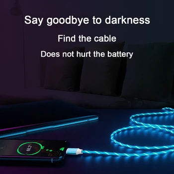 Sijaj Kabel za Polnjenje Mobilnega Telefona Kabli LED luči za Razsvetljavo Micro USB Tip C Polnilnik Žice za Xiaomi Redmi 7 Samsung Galaxy S8 S7