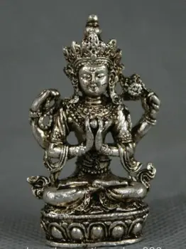 Tibera Buddhism Miao Srebro Sedež 4 Orožja Chenrezig Bude, Kip Avalokiteshvara