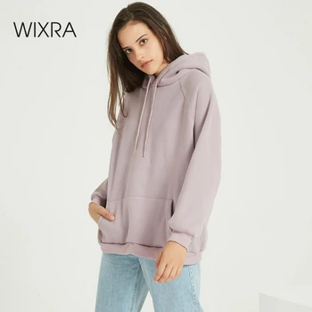 Wixra Ženske Priložnostne Sweatshirts Trdna Klasični Dolg Rokav Svoboden Hoodies Vrhovi 2020 Zimo Pomlad Candy Barve Puloverju