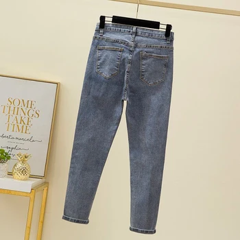 Nov Prihod Koreja Moda Za Ženske, Visoko Elastični Pas Denim Svinčnik Hlače Bleščica Slim Design Boki Priložnostne Skinny Jeans Plus Velikost S956