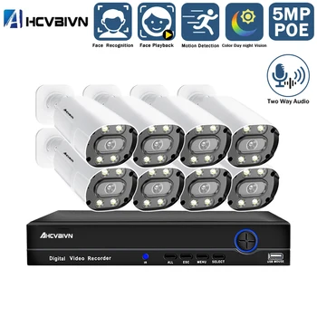 Dvosmerni Avdio Video Nadzor, IP POE Fotoaparata Nastavite 5MP 8ch NVR Kit HD Barve Night Vision 8 Kanalov Varnostne Kamere CCTV Sistema