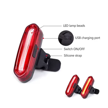 USB Polnilna Svetilka za Kolo Zadaj Svetilka vodoodporna LED Rep Luči MTB Kolesarske Opreme