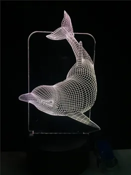 Živali Dolphin 3D Sijalka RGB LED Žarnice USB Razpoloženje Noč Svetlobe Multicolor Stikalo na Dotik Daljinsko Luminaria Otrok Spalnica Dekle Darilo