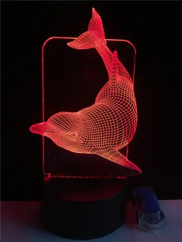 Živali Dolphin 3D Sijalka RGB LED Žarnice USB Razpoloženje Noč Svetlobe Multicolor Stikalo na Dotik Daljinsko Luminaria Otrok Spalnica Dekle Darilo