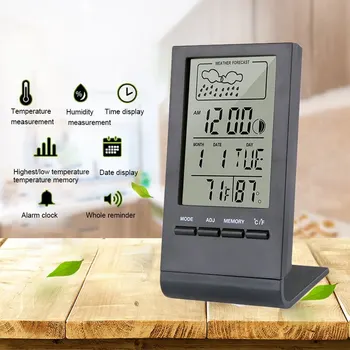 LCD-Digitalni Termometer, Higrometer Budilka Koledar Vremenske Postaje Desk Ura Temperatura Vlažnost Meter Barometer Zaprtih #