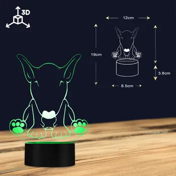 Angleški Bull Terier Pes 3D Optično Iluzijo Noč Svetlobe Živali Bull Terier Pes Pasme Pet Shop Dekor Visual Deco USB namizne Svetilke