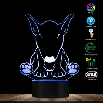 Angleški Bull Terier Pes 3D Optično Iluzijo Noč Svetlobe Živali Bull Terier Pes Pasme Pet Shop Dekor Visual Deco USB namizne Svetilke