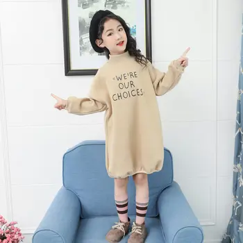 Elegantno Otroci Dolge Zimske Obleko Za Deklice, Vzročno Svoboden Kaki Maxi Majica Obleko Najstniških Toplo korejski Dekliška Oblačila 13 do 4 Leta