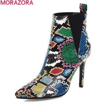 MORAZORA 2020 Velika velikost 33-48 modni visoke pete, čevlji seksi stiletto petah konicami prstov ženske škornji zimski kača gleženj škornji