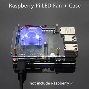 6 Plast Raspberry Pi 4 Akril Primeru Pregleden Lupini Podporo Modra LED Hladilni Ventilator za Raspberry Pi 4 Model B