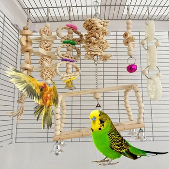 7Pcs/Set Parrot Swing Žvečilni Kletke, Igrače, ki Visi Zvon Ptica Conures Zob Molarno GXMA