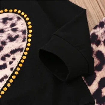 Moda Za Dekleta, Ljubezen, Srce Long Sleeve Hooded Vrh Hoodies Leopard Tiskanja Hlače Obleko Jesen Pomlad Chil Dekle Nastavite Obleke