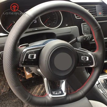 LQTENLEO Črna Umetno Usnje Avto Volan Kritje za Volkswagen Golf 7 Golf GTI R MK7 VW Polo GTI Scirocco 2016