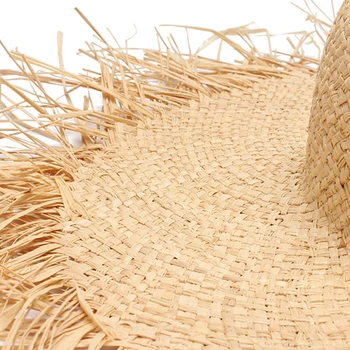 Ročno izdelani ženski slamnik nedelja klobuk z velikim široko roba za dekleta visoko kakovost naravnega rafija, Panama plaža počitnice sonce klobuk, kapa
