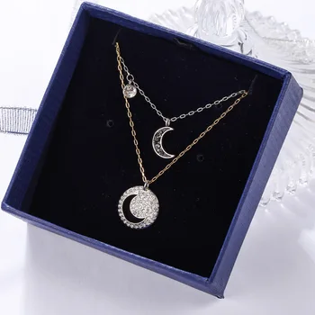 Modni nakit visoke kakovosti swa, očarljivo in romantično black in white moon dvoslojno verige žensko obleko clavicle verige