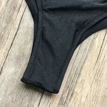 Črna String Bikini Komplet Ženske Seksi Tangice 2 Kos Kopalke Trdna Podložen Modrček, Kopalke Ženske Povodcem Kopalke Push Up Biquini