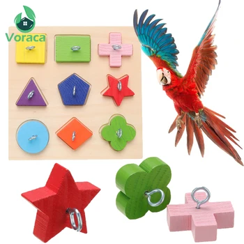 Papiga Usposabljanje Igrača Devet-barve Barve, ki Grize Lesenim Pisane Ptice, ki Prevažajo Možgane Igra, DIY Papiga Igrače za Hišne Potrebščine