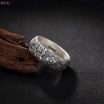.S990 čisto silver obroči za ženske plum blossom korejski mat etnične slog čistega srebra ženski prstan 2020 nov modni nakit