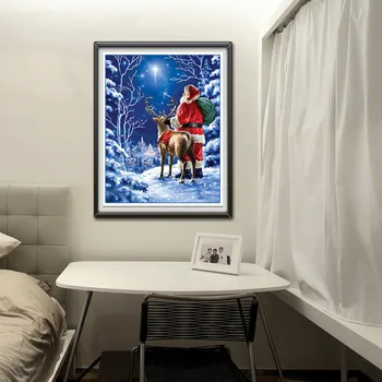 3D DIY Mozaik, Poln Krog Diamond Slike Santa Reindeer Stich Darilni Kompleti Diamantno Art Vezenje Božični Okraski za Dom