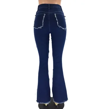 2020 Barvo Visoko Pasu Flare Jeans, Moda Raztrgala Casual Kavbojke Za Ženske Skinny Jeans Mama Širok Noge Traper Hlače Plus Velikost 3X