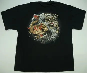 Redki Letnik Delta Kitajski Tao Taoism Yin Yang Tiger Zmaj T Shirt 90. LETIH Črna L