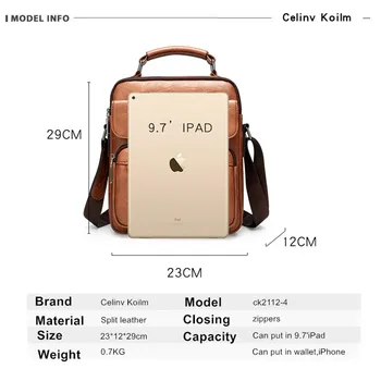 Celinv Koilm Moške Torbice Znanih Blagovnih znamk Velika Velikost Človek Usnje Crossbody Ramenski Messenger Bag Za 9.7 palčni iPad Priložnostne Podjetja