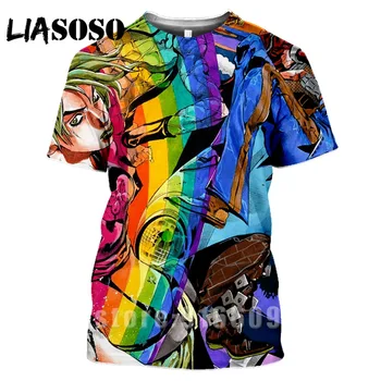 LIASOSO Anime Tees 3D Tiskanja Modis majica s kratkimi rokavi Moški Ženske Harajuku Jojo Hip-hop Bizarno Adventur Ulične T-shirt Rock Mens Majice