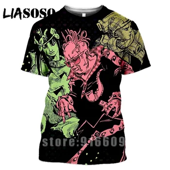 LIASOSO Anime Tees 3D Tiskanja Modis majica s kratkimi rokavi Moški Ženske Harajuku Jojo Hip-hop Bizarno Adventur Ulične T-shirt Rock Mens Majice