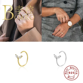 BOAKO 925 Sterling Silver Obroči Za Ženske, Nakit Cvetovi Odprejo Diamond Luksuznih Modnih Cirkon Poročni Prstani #8.3