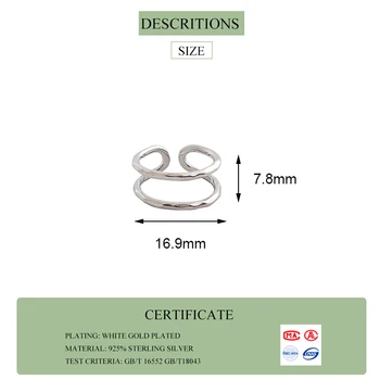 VIVILADY Odprl Minimalističen Obroč Dvojno Plast Okrogle Line Pravi 925 Sterling Silver Za Ženske Rojstni Trendy Fine Nakit