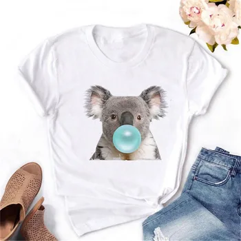 Koala Žvečilni Gumi Tiskanja Ženske Tshirt Poletje Priložnostne Smešno Grafični T Shirt Darilo za Lady Yong Dekle Srčkan Ženski zgornji deli oblačil Tees