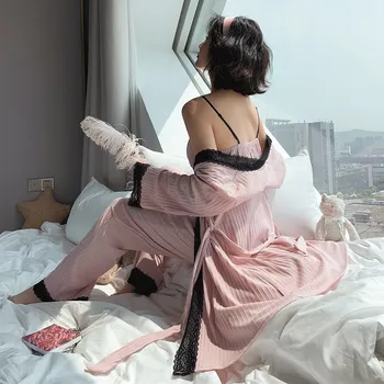 Haljo Kompleti Pijamas Ženske Bombaž 3 Kosov Pijamas Feminino Noč Obleke Intimates, žensko Perilo 2020 Perilo & Sleepwears