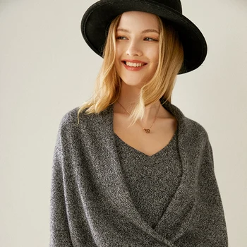 Jesen/Zima 2020 nov modni pure kašmir ohlapen pulover z dolgimi rokavi ženske pletenje V vratu jopica