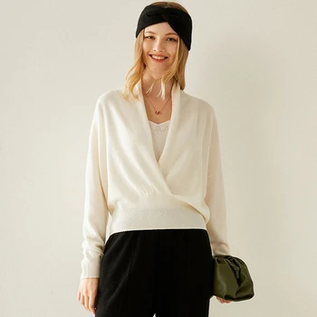 Jesen/Zima 2020 nov modni pure kašmir ohlapen pulover z dolgimi rokavi ženske pletenje V vratu jopica