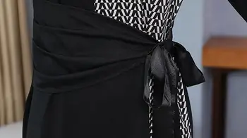 Plus Velikost 5xl Mozaik Dolg Rokav Obleka Ženske 2021 Zimski Ženski Modni Bombaž O-vratu Split Robom Slim Fit Dela Nosijo Obleke