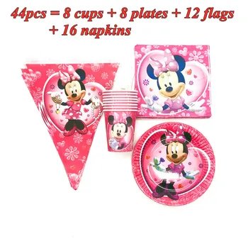 Disney Minnie Mouse Otroci Dekle Rojstni Dan Okraski Za Enkratno Uporabo Namizni Pribor Set Skodelic Papirja Plošče Zastave Plenice Stranka Dobave