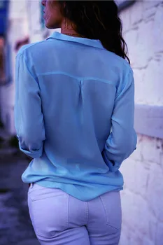 Lossky Ženske Vrhovi blusa 2020 Jeseni Elegantno Dolgo Sleeve Solid Proti-Vrat Šifon Rumena Žensko Delo, ki Nosijo Majice Bluzo Plus Velikost