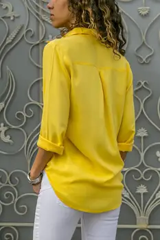 Lossky Ženske Vrhovi blusa 2020 Jeseni Elegantno Dolgo Sleeve Solid Proti-Vrat Šifon Rumena Žensko Delo, ki Nosijo Majice Bluzo Plus Velikost