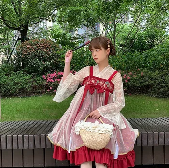 Princesa čajanka Hanfu element obleko preppy stil študent retro sweet lolita določa viktorijanski tiskanje kawaii dekle loli cos