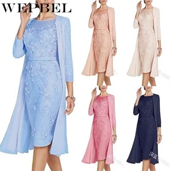WEPBEL Čipke Priložnostne Obleko + Jopico Ženske Obleke Set 2 Kos Moda Barva Sashes Cvetlični Ženske Ženske Dolge Obleke