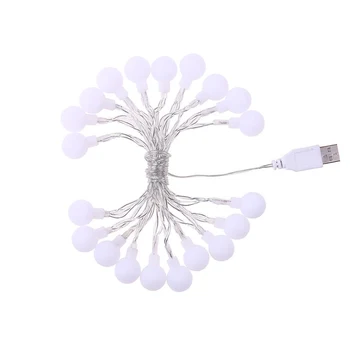 Belo Žogo Oblike Žarnice Niz 20-LED USB Powered Doma Božični Okraski, Star Ognjemet Luči