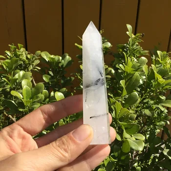 Naravni Črni turmalin Rutilated quartz crystal točke