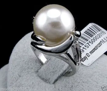 Vroče prodaje nov Slog >>>>Moda očarljivo ogromne 14 mm krog južno morje belo lupino pearl obroč 8#