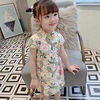 Otroci, Dekleta Obleke Cvetlični Baby Girl Oblačenja Otrok Kitajske Tradicionalne Cheongsam Kostum Za Otroka Dekliška Oblačila