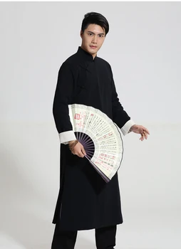 Črni Kitajski Moški Crosstalk Skica Podajanja Uspešnosti Oblačila Dolgo Bombažno Obleko Haljo Obleke Dve Strani Kung Fu Tai Chi Vrhovi